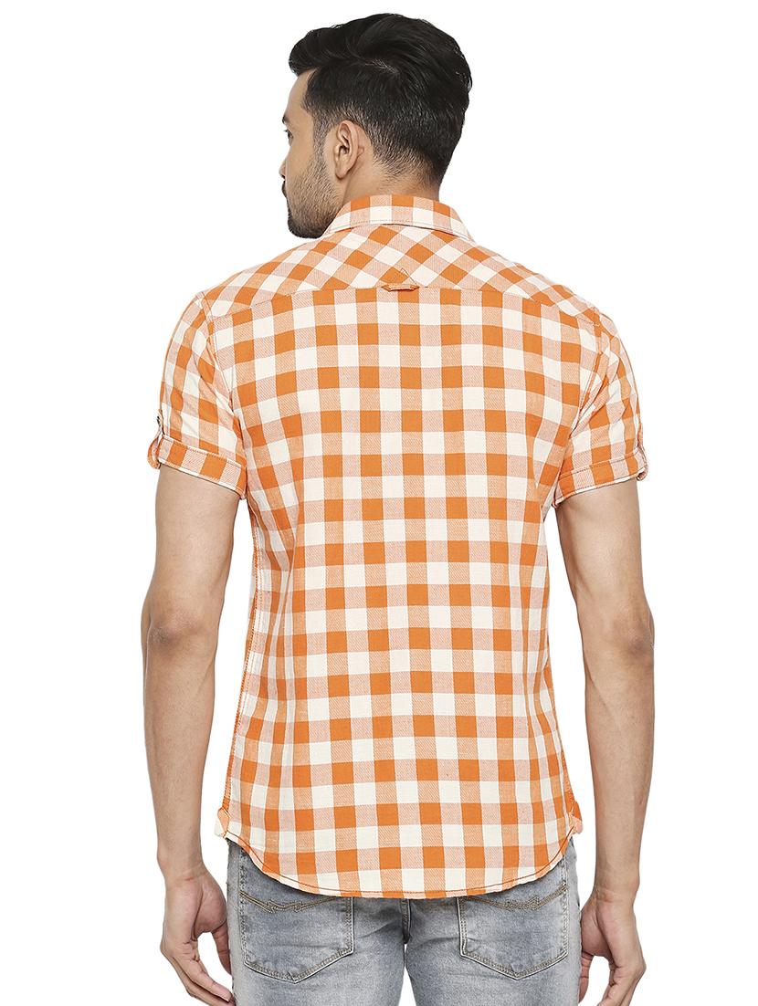 orange checked casual shirt - 18329391 - Standard Image - 2