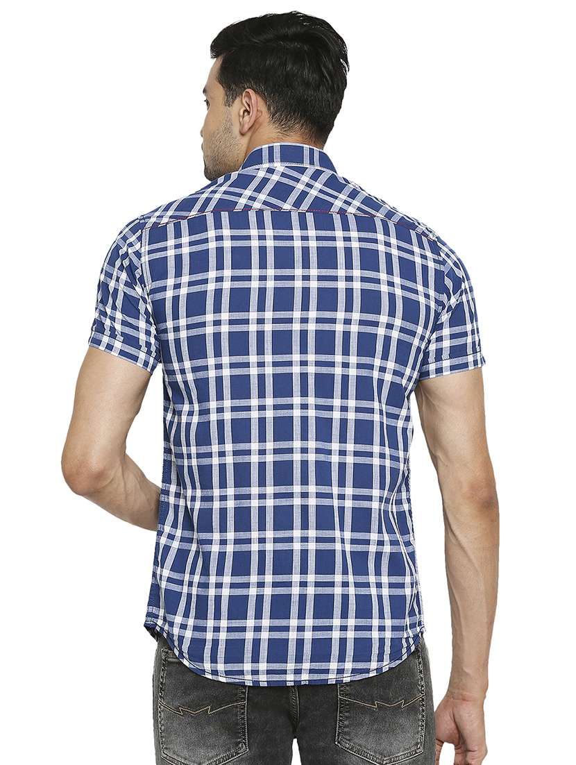 navy blue checked casual shirt - 18329414 - Standard Image - 2
