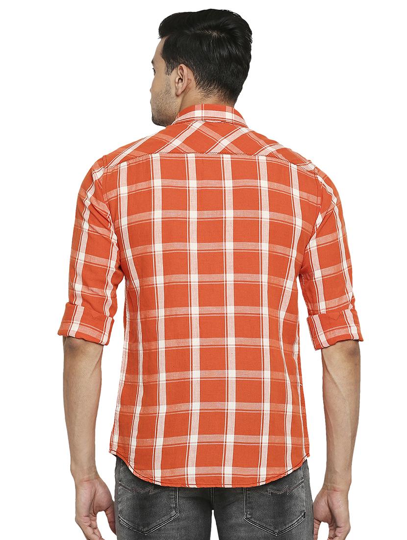 orange checked casual shirt - 18329417 - Standard Image - 2
