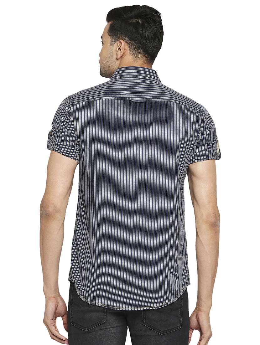 navy blue striped casual shirt - 18329420 - Standard Image - 2