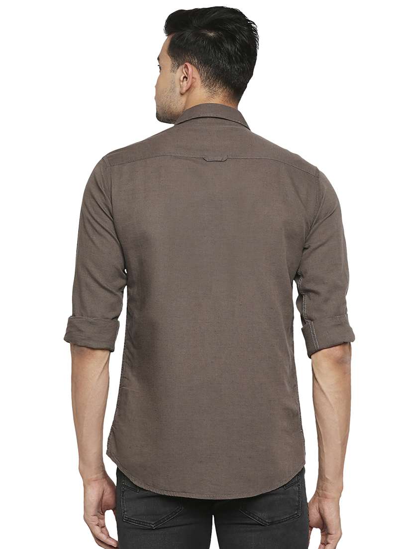grey solid casual shirt - 18329491 - Standard Image - 2