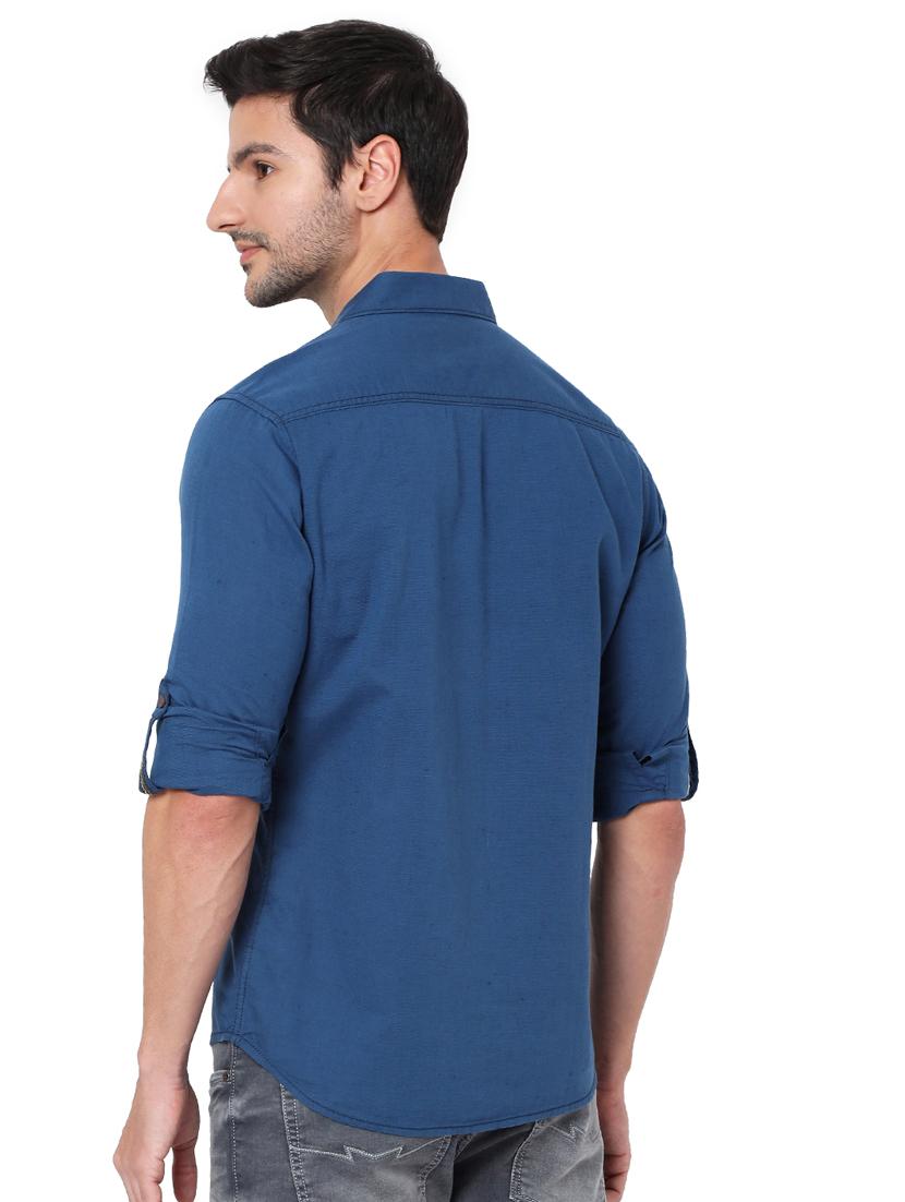 blue solid casual shirt - 18329721 - Standard Image - 2