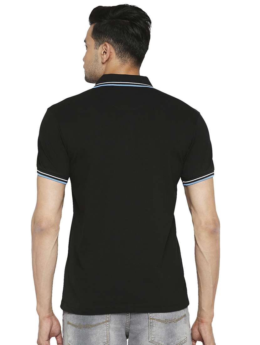 black solid polo t-shirt - 18329939 - Standard Image - 2