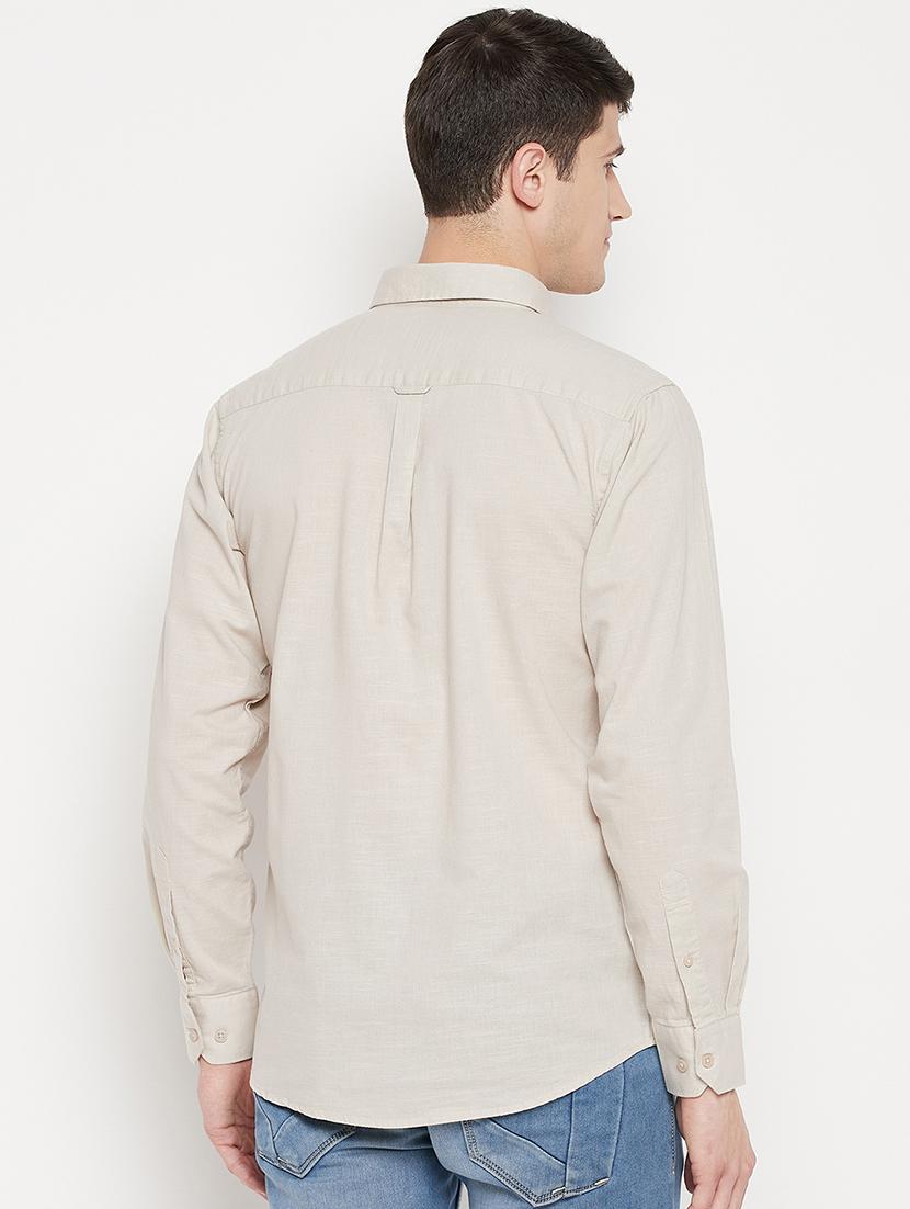 beige solid casual shirt - 18330390 - Standard Image - 2