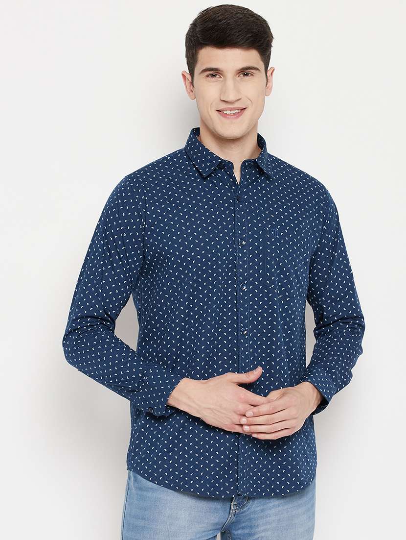 navy blue printed casual shirt