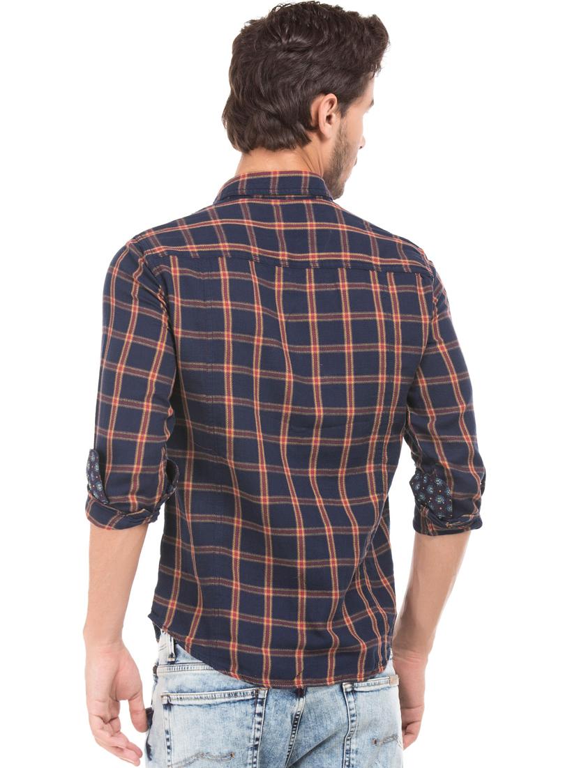 navy blue checkered casual shirt - 18331934 - Standard Image - 2