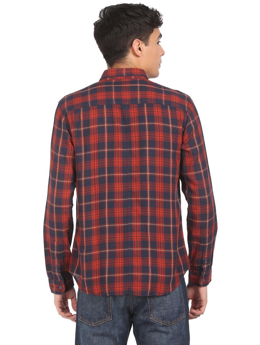 orange checkered casual shirt - 18332128 - Standard Image - 2