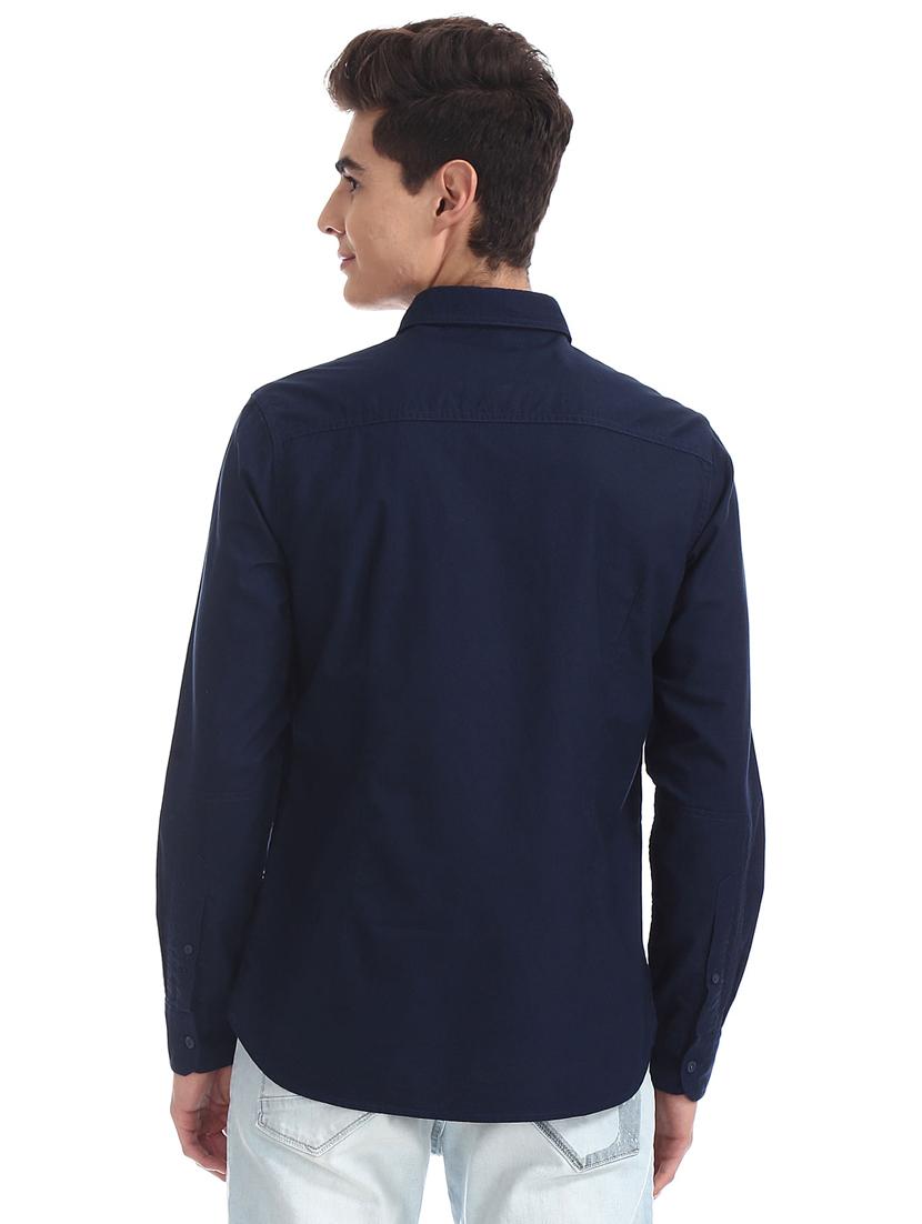 navy blue solid casual shirt - 18332129 - Standard Image - 2