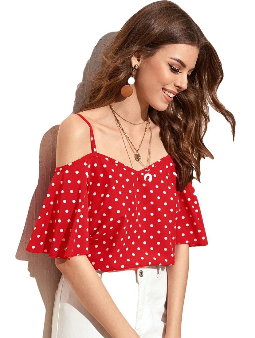 cold shoulder polka dot top - 18333061 - Standard Image - 2