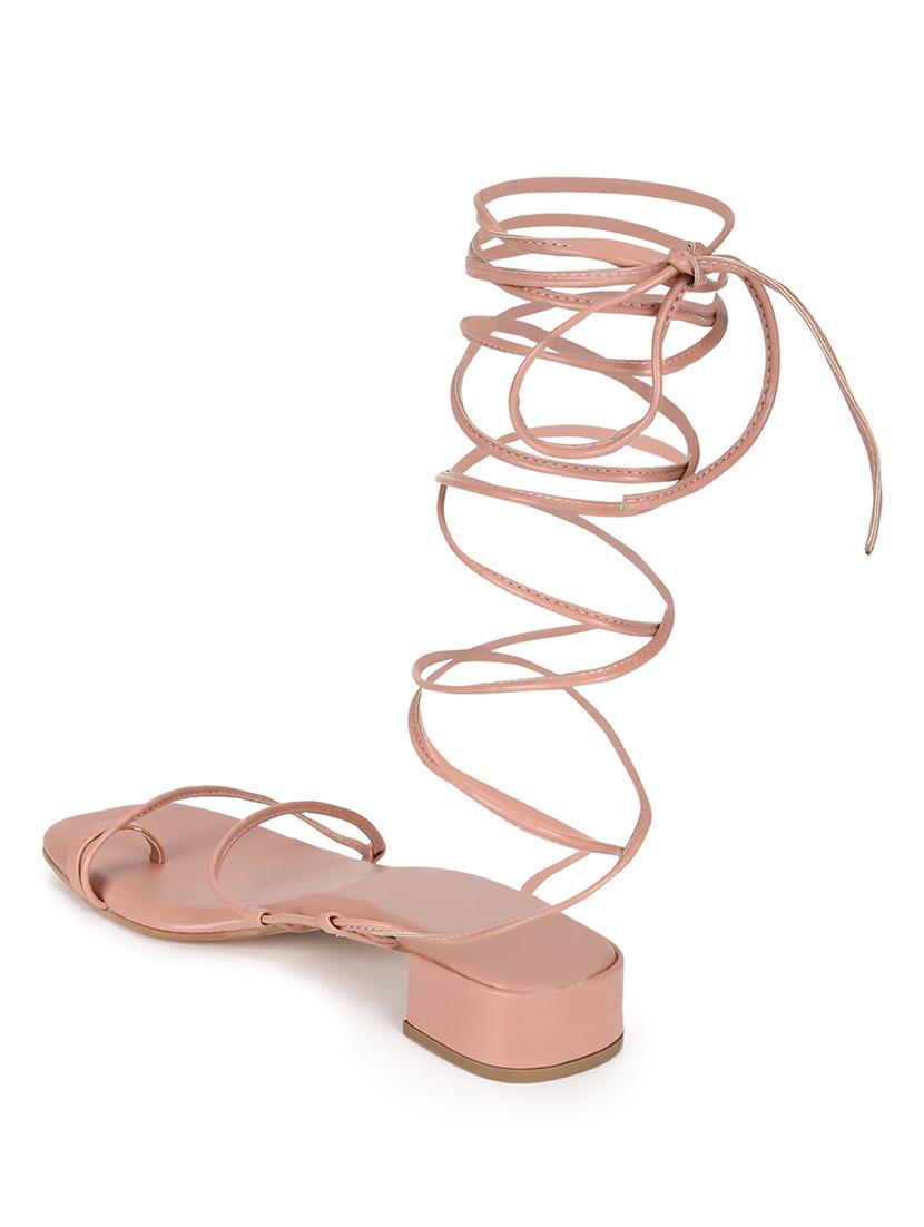 nude pu laceup sandals - 18333522 - Standard Image - 2