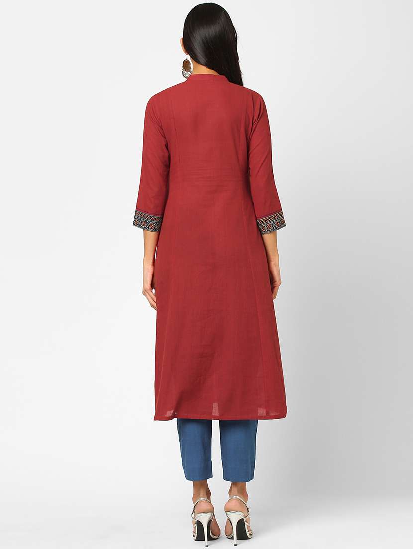 red cotton aline kurta - 18333937 - Standard Image - 2