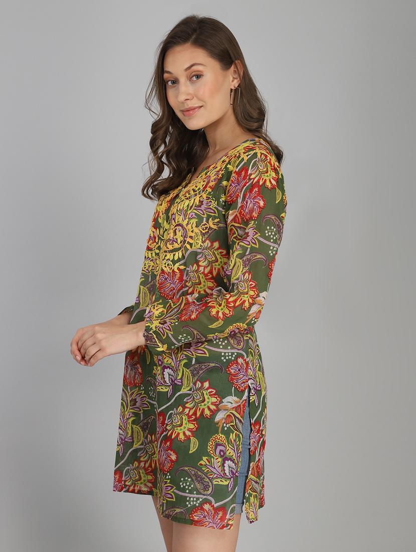 notch neck printed tunic - 18333949 - Standard Image - 2