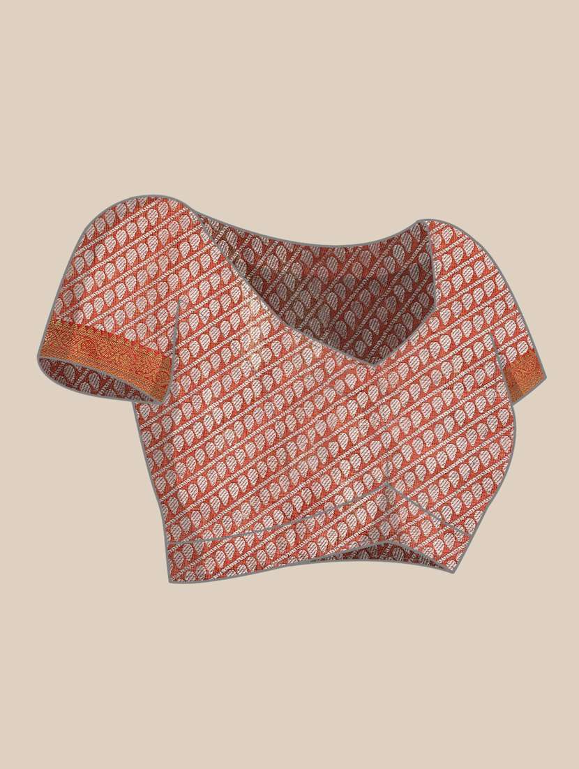 women's floral orange colored saree with blouse - 18334131 -  Standard Image - 2