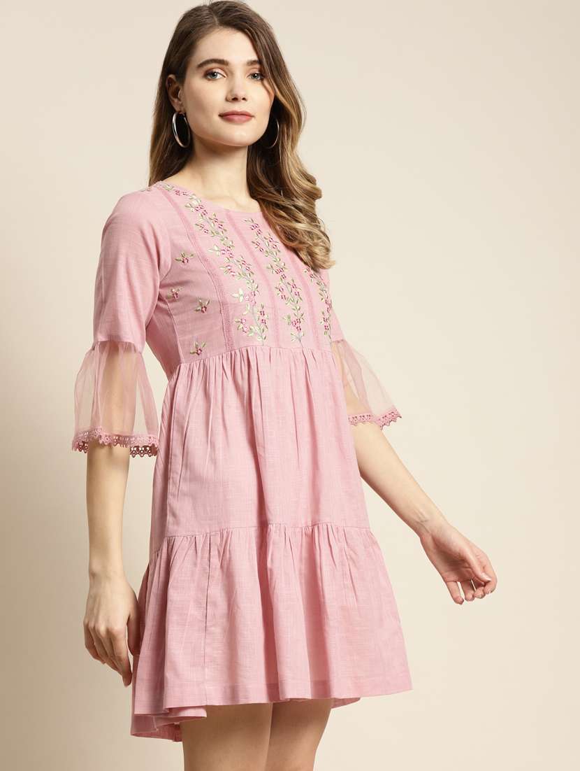 pink cotton tiered ethnic dress