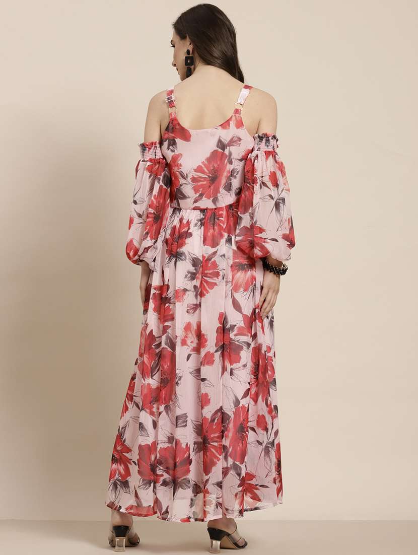 pink chiffon flared ethnic dress - 18334232 - Standard Image - 2