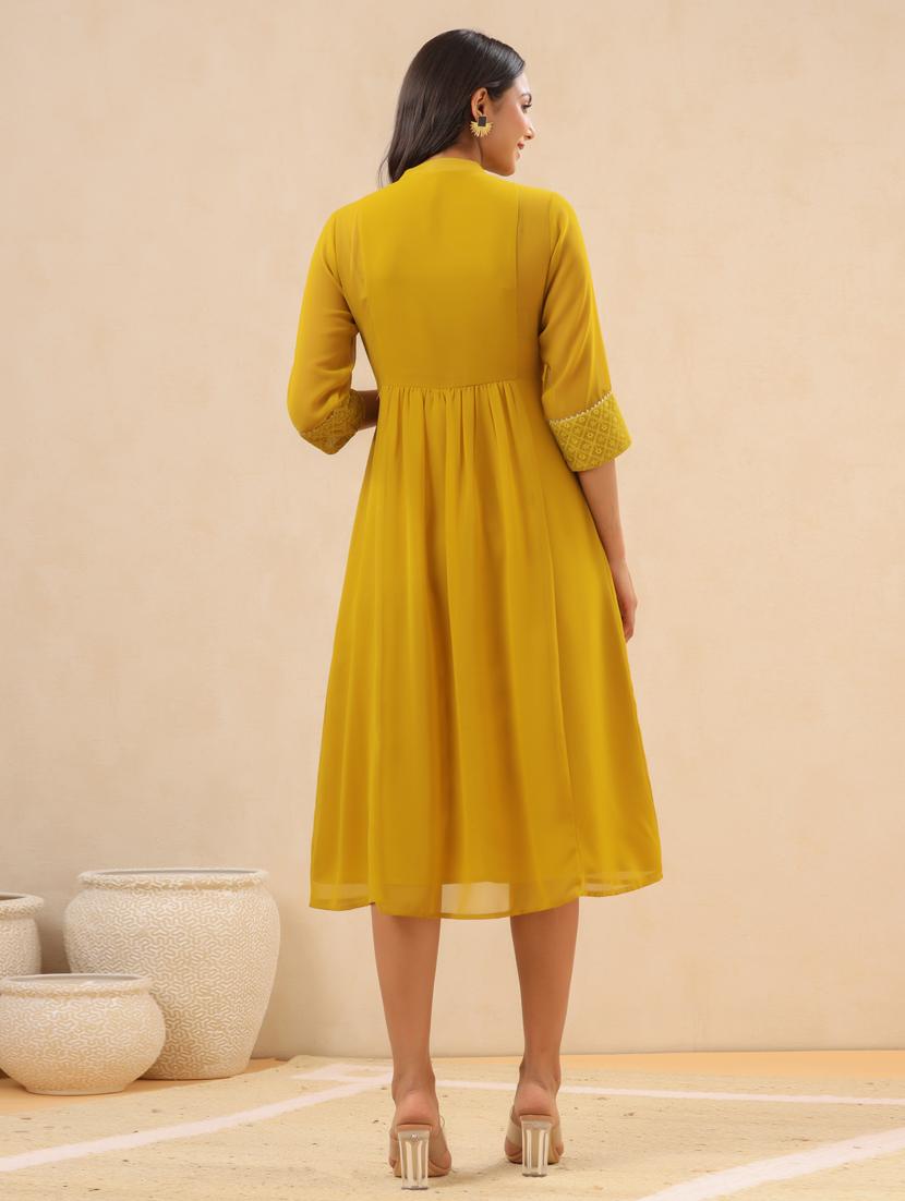 mustard georgette a-line ethnic dress - 18334237 - Standard Image - 2