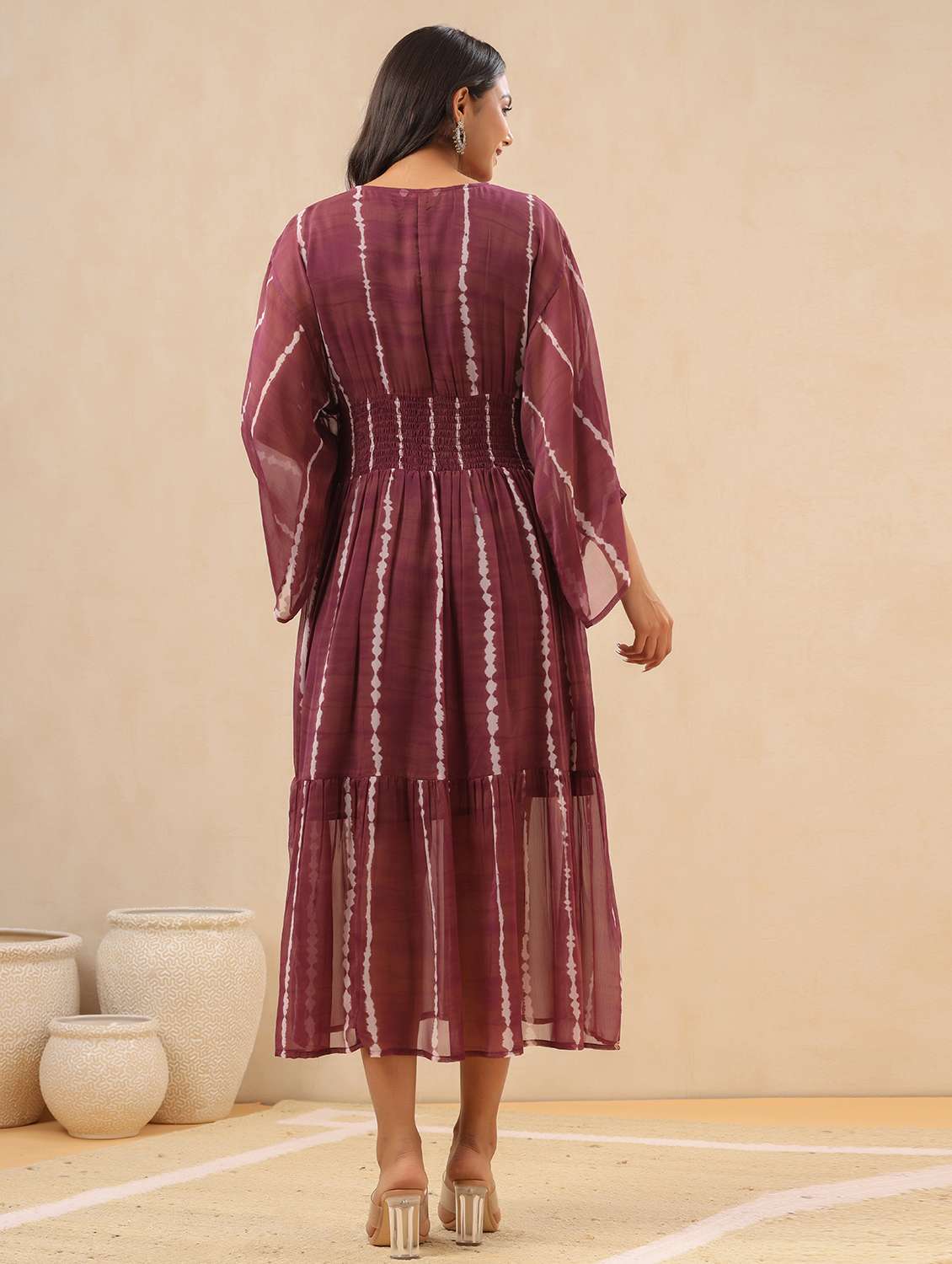 purple cotton tiered ethnic dress - 18334271 -  Standard Image - 2