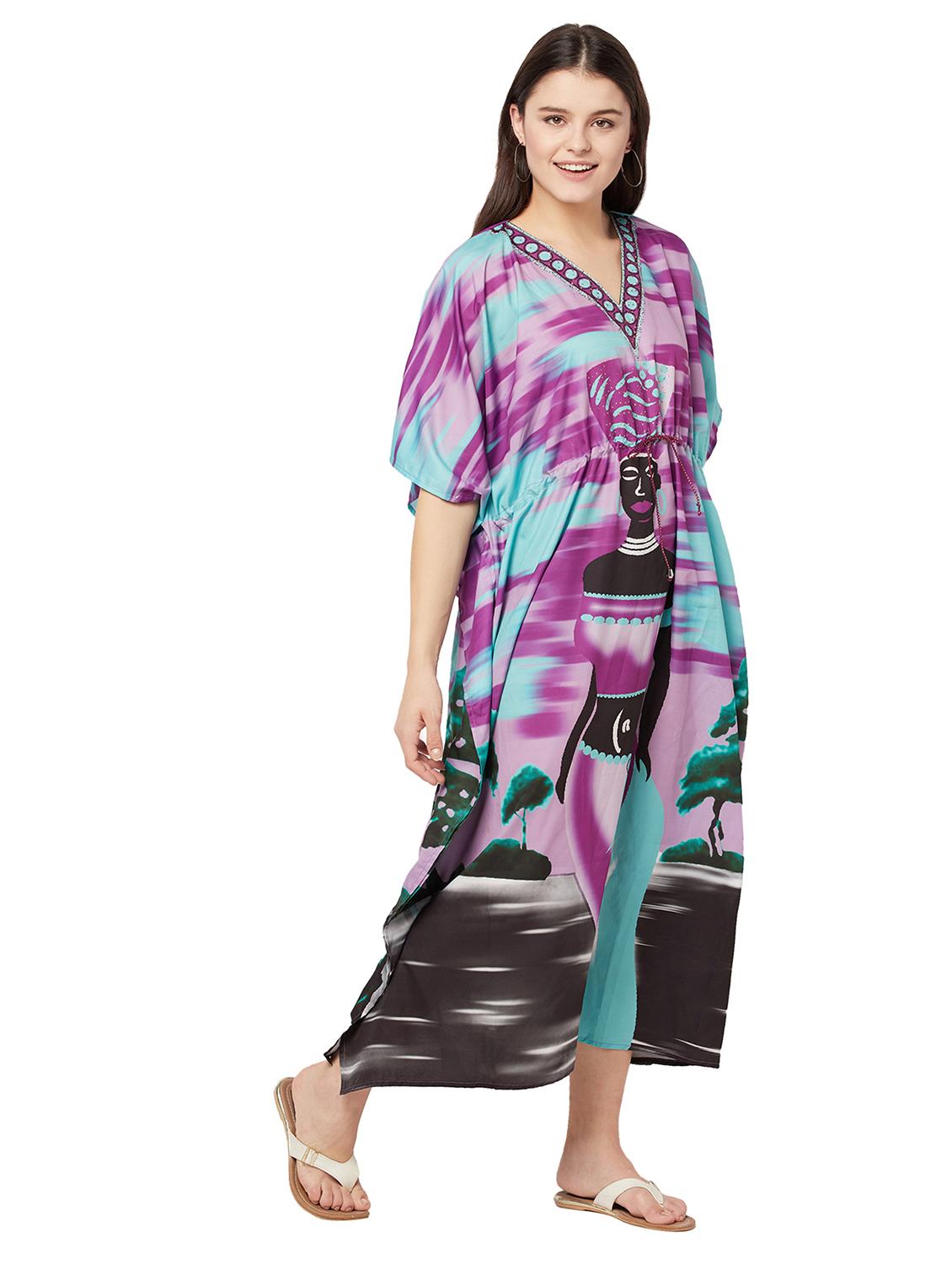 v-neck printed kaftan maxi dress - 18334775 - Standard Image - 2