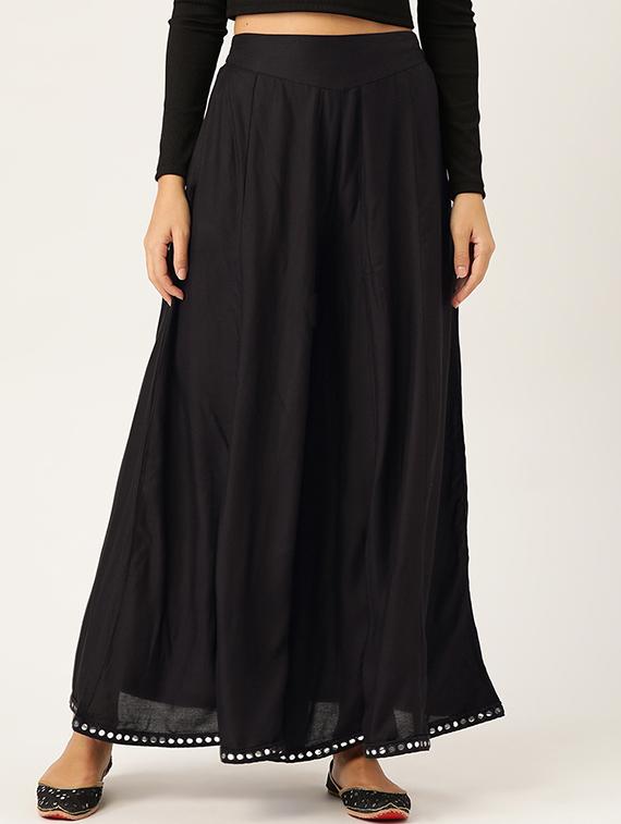 black solid flared palazzo - 18334837 -  Zoom Image - 0