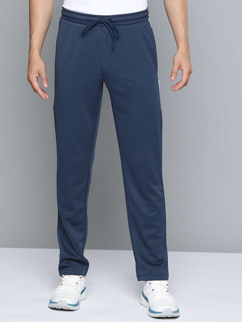 blue solid full length track pant