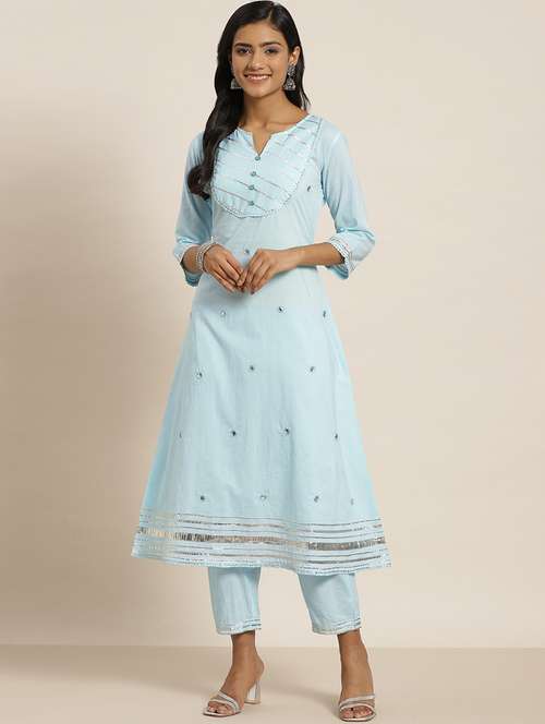 blue cotton kurta pant set - 18334968 - Standard Image - 0