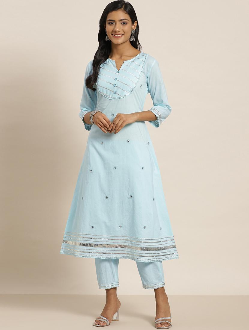 blue cotton kurta pant  set