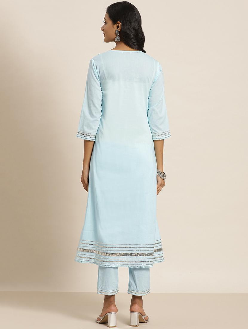 blue cotton kurta pant set - 18334968 - Standard Image - 2