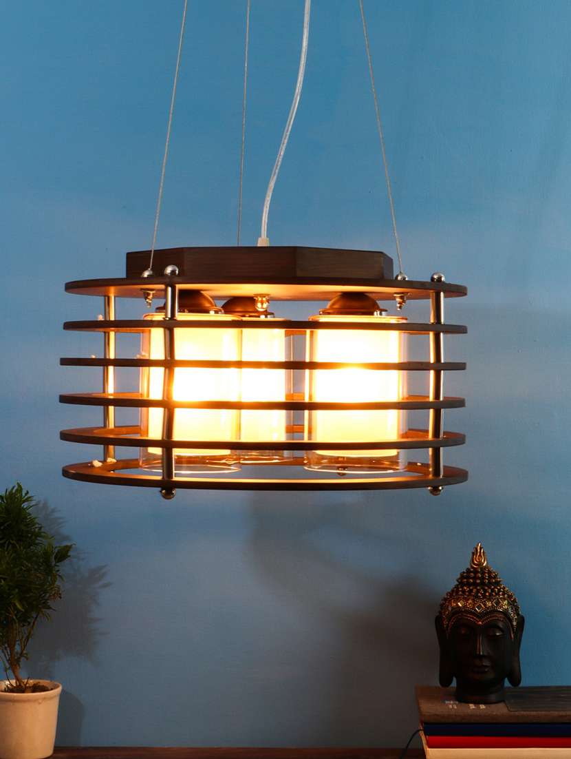 brown wood golden glass 12inch 3 light chandelier by jainsons lights- m-19-3lp-rd-gd - without bulb