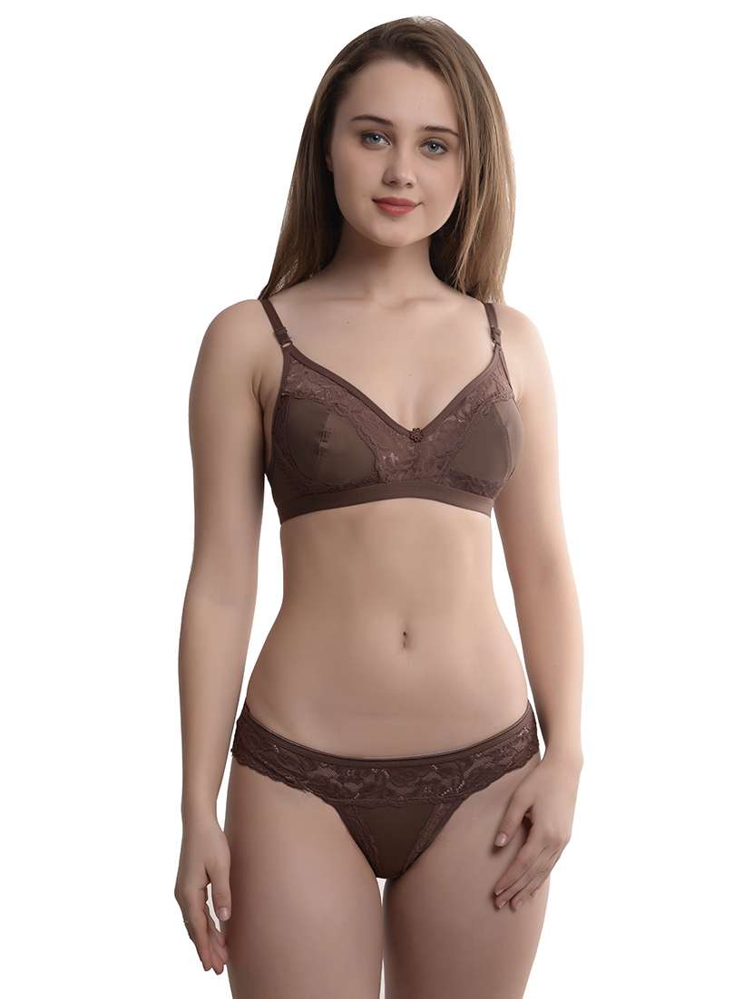 brown laced bra and panty set