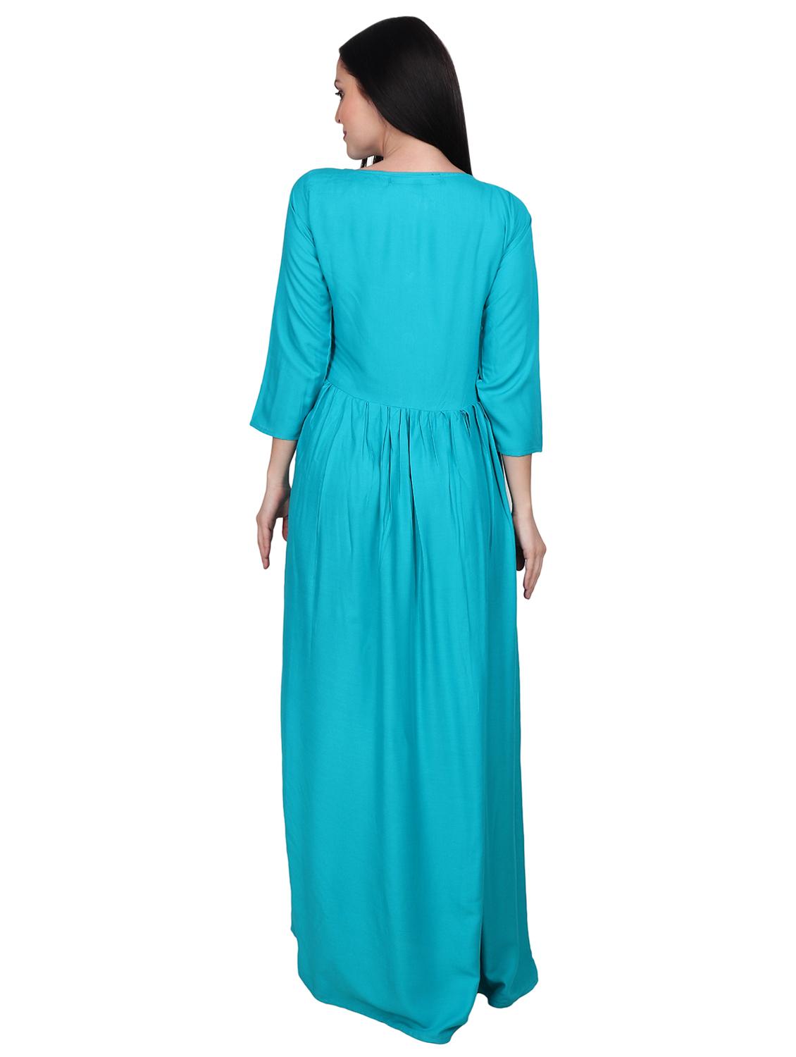 turqouise solid flared gown - 18336881 - Standard Image - 2