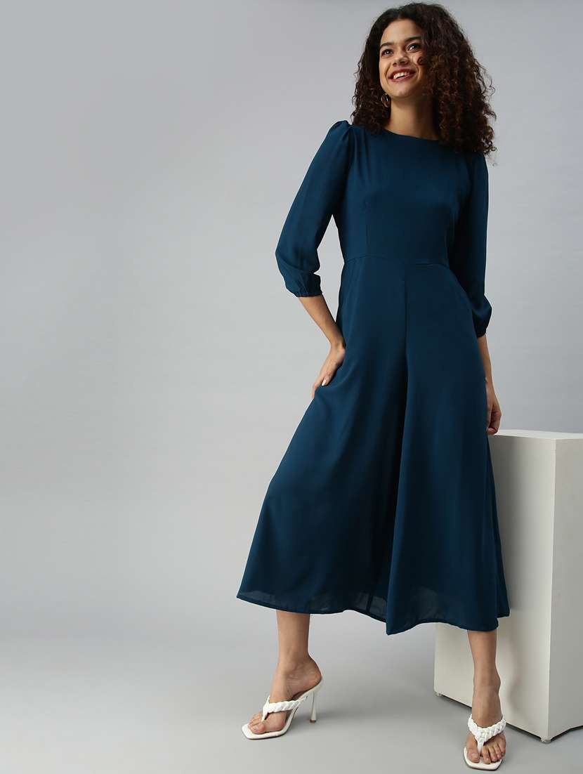 round neck solid wide leg jumpsuit