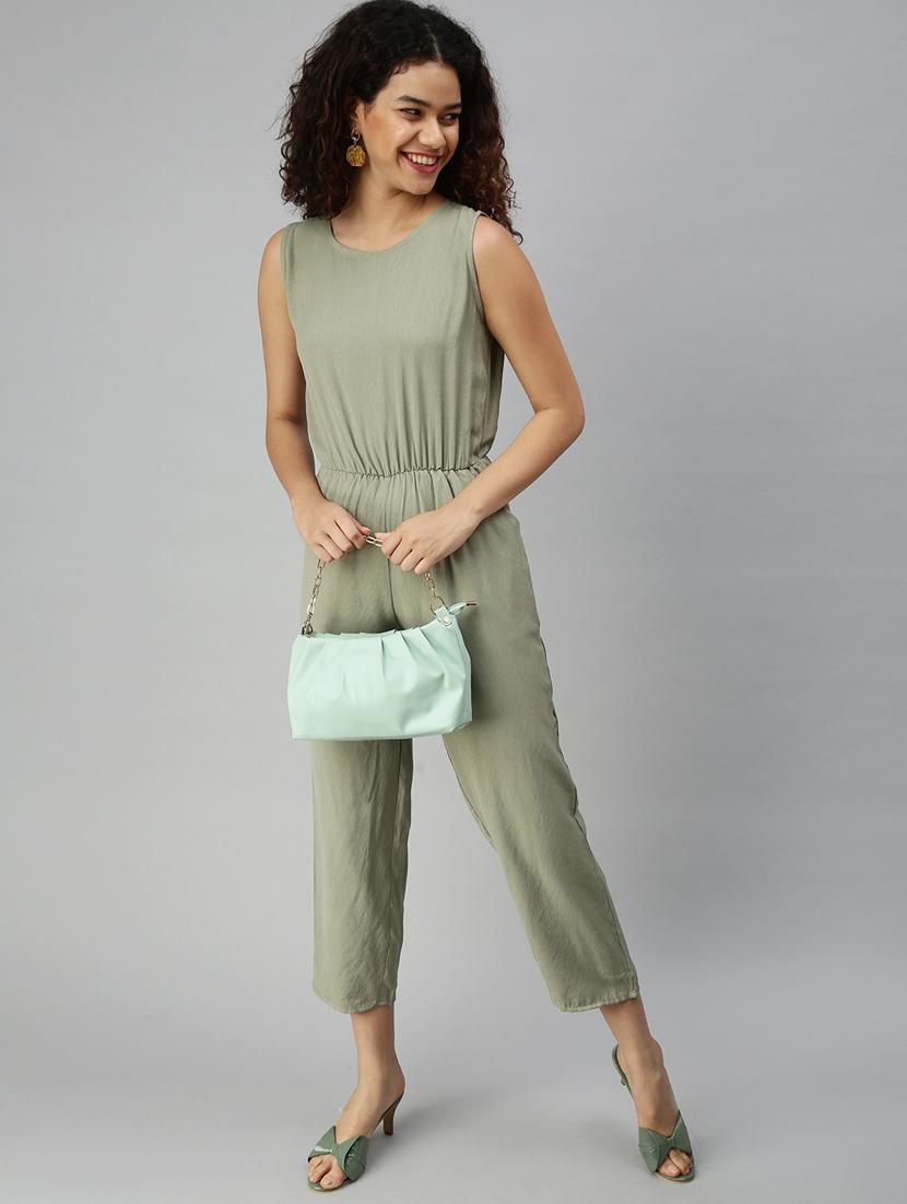 round neck solid jumpsuit