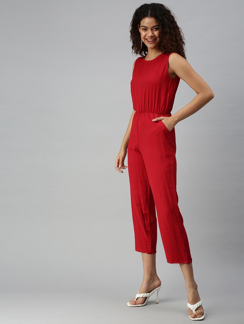 round neck solid jumpsuit - 18336953 - Standard Image - 2