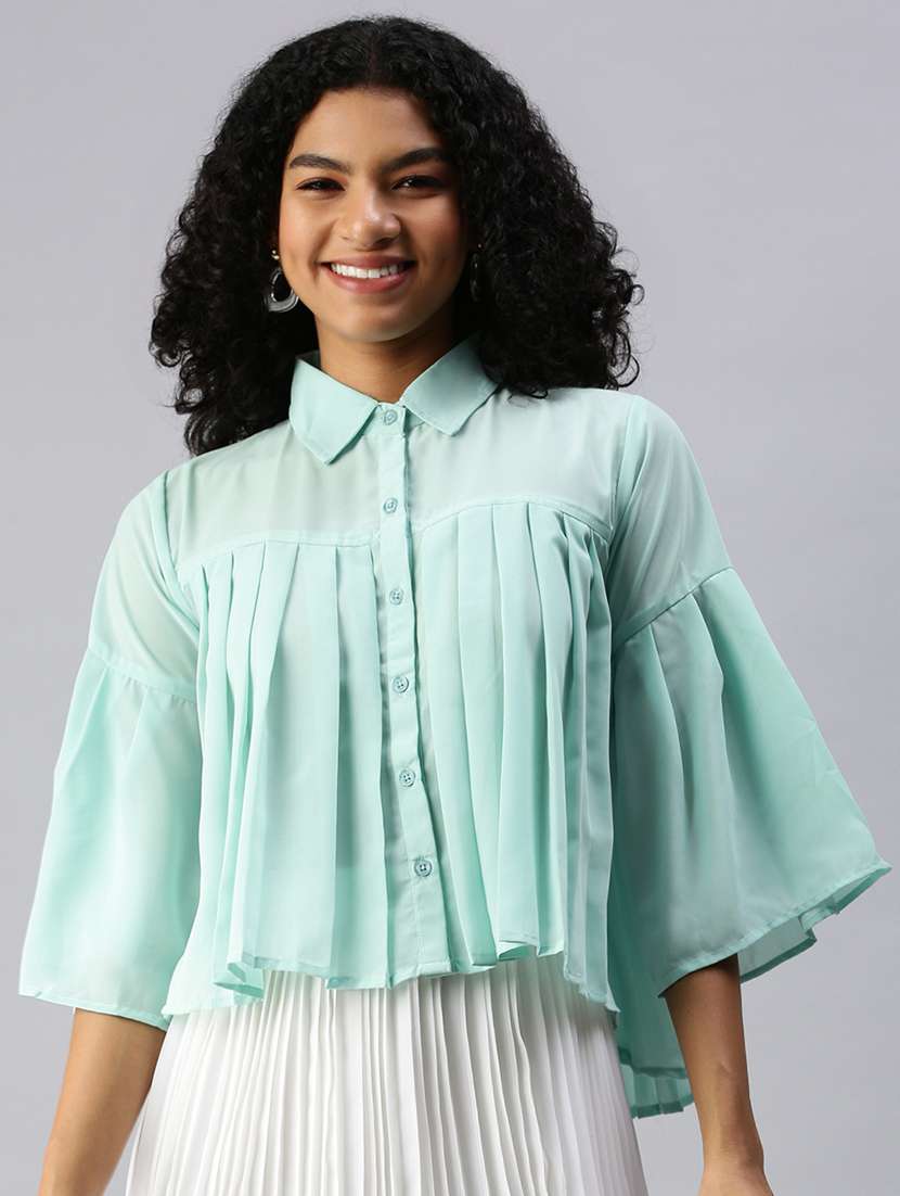 women's high-low collared top