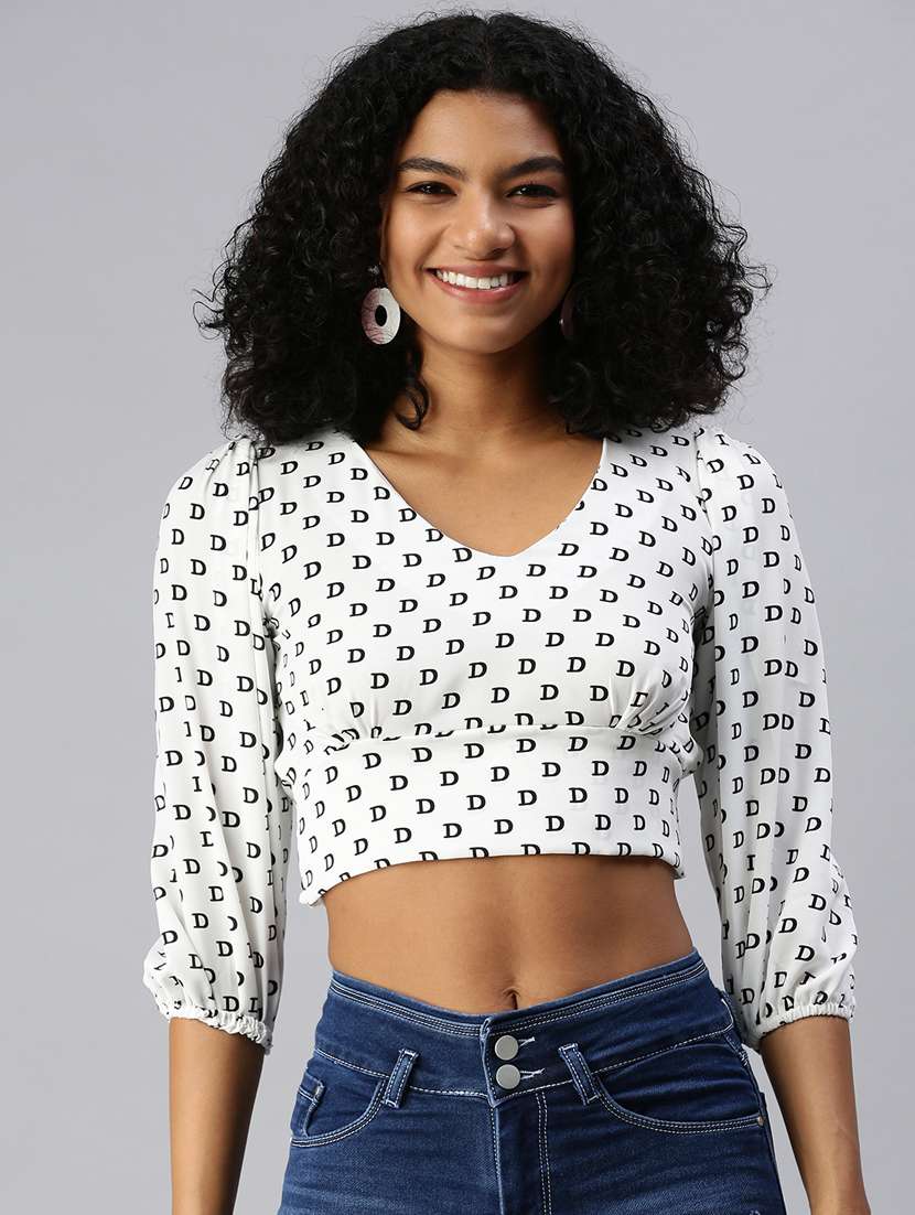 women's crop v neck top