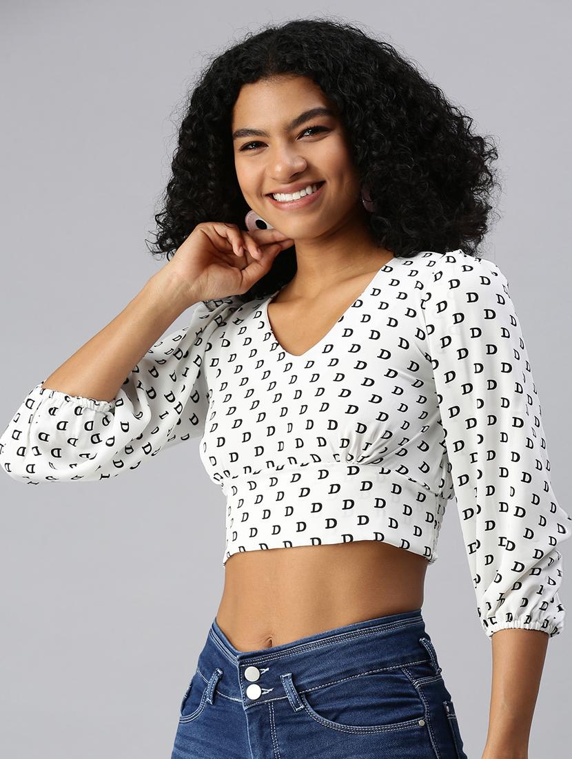women's crop v neck top - 18337173 - Standard Image - 2