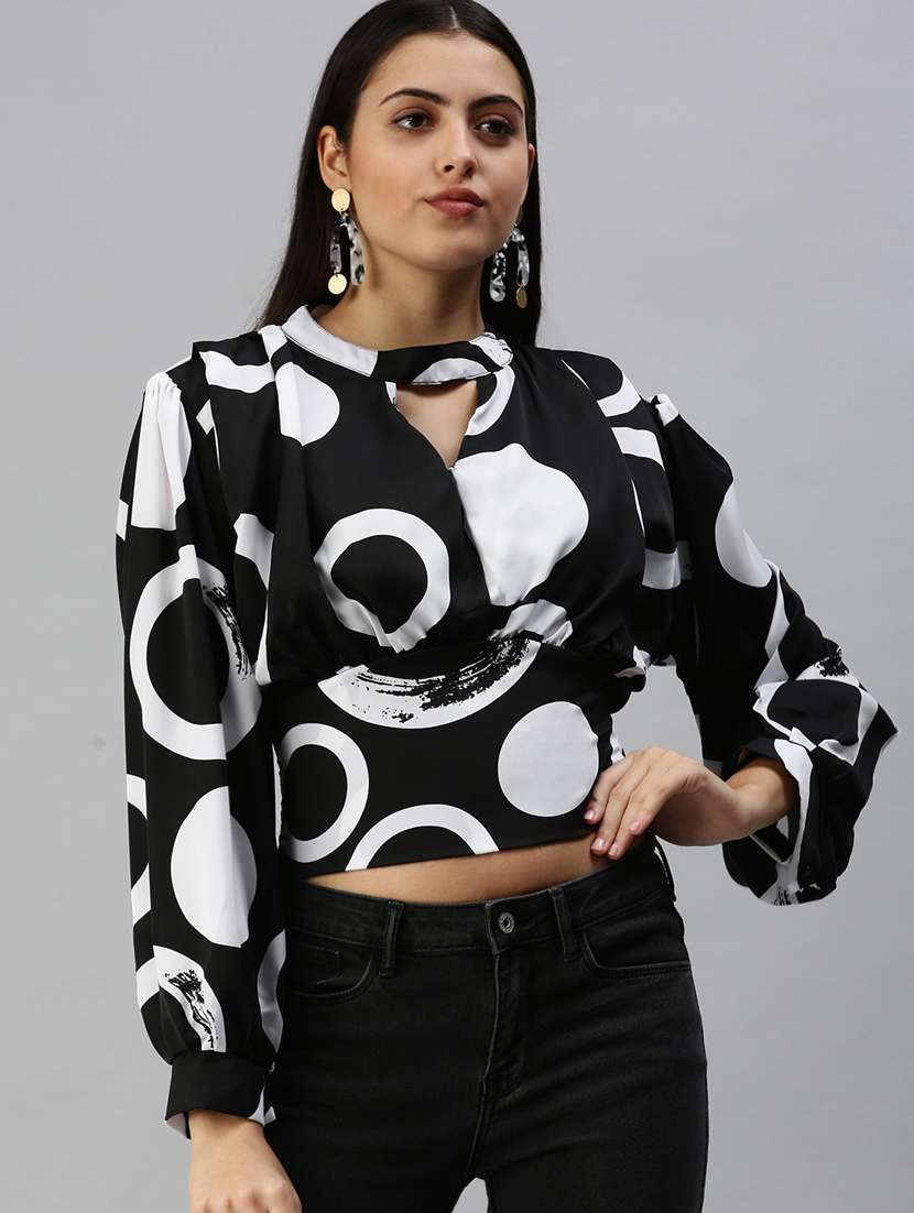 women's crop key hole neck top