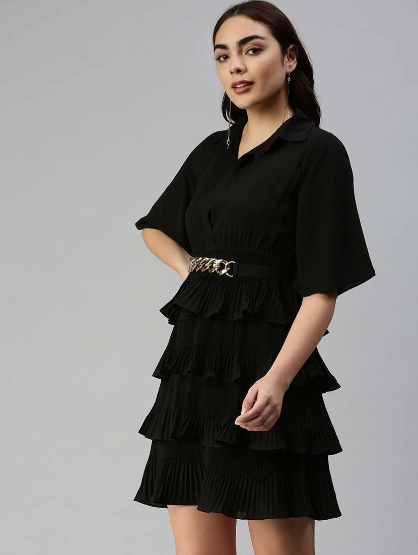 bell sleeved solid tiered  dress - 18337312 -  Standard Image - 2