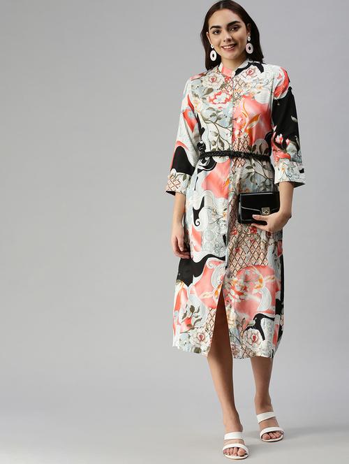 mandarin neck floral shirt dress - 18337326 -  Standard Image - 0