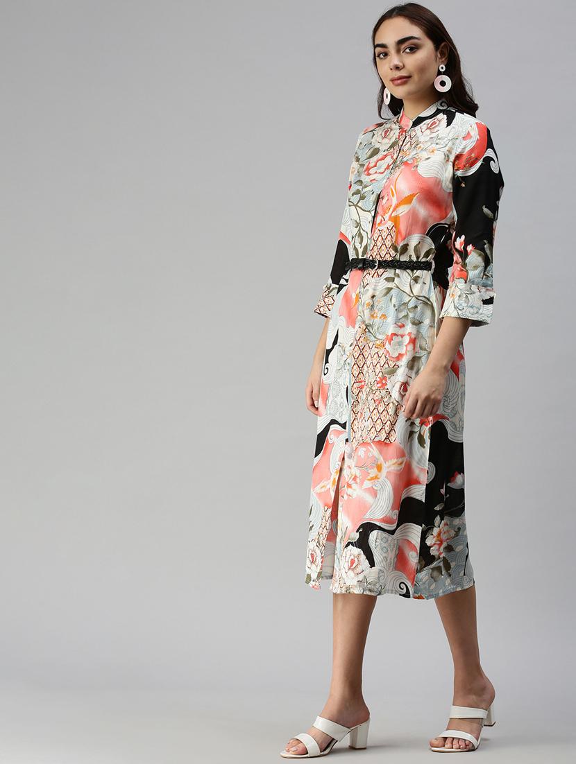 mandarin neck floral shirt dress - 18337326 - Standard Image - 2