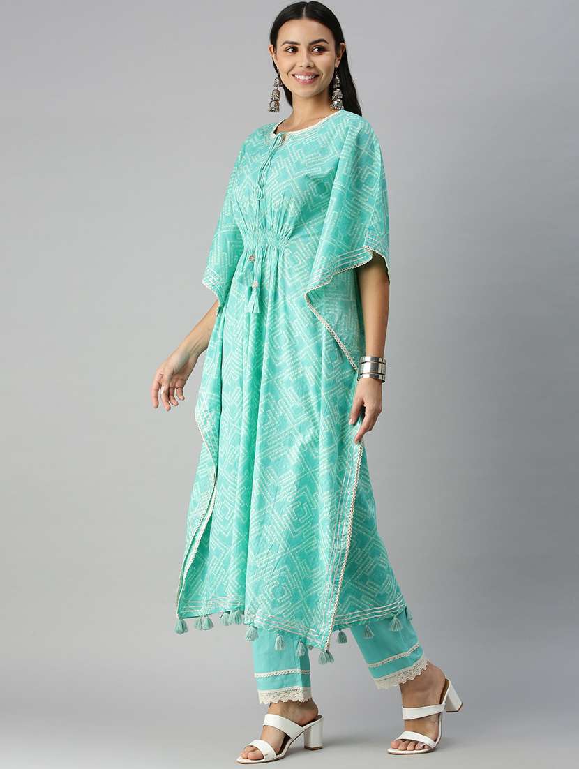 women sea green geometric print kaftan set - 18338292 - Standard Image - 2