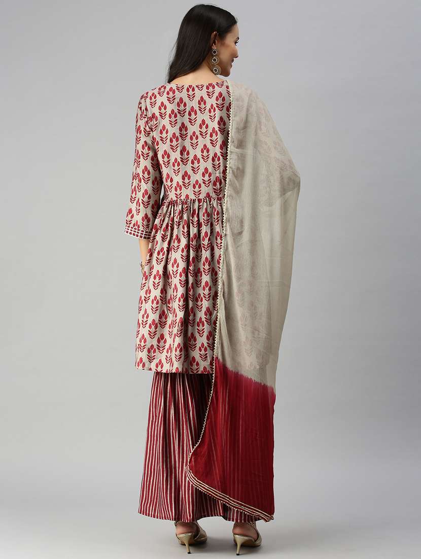 women printed kurta sharara set with dupatta - 18338297 - Standard Image - 2