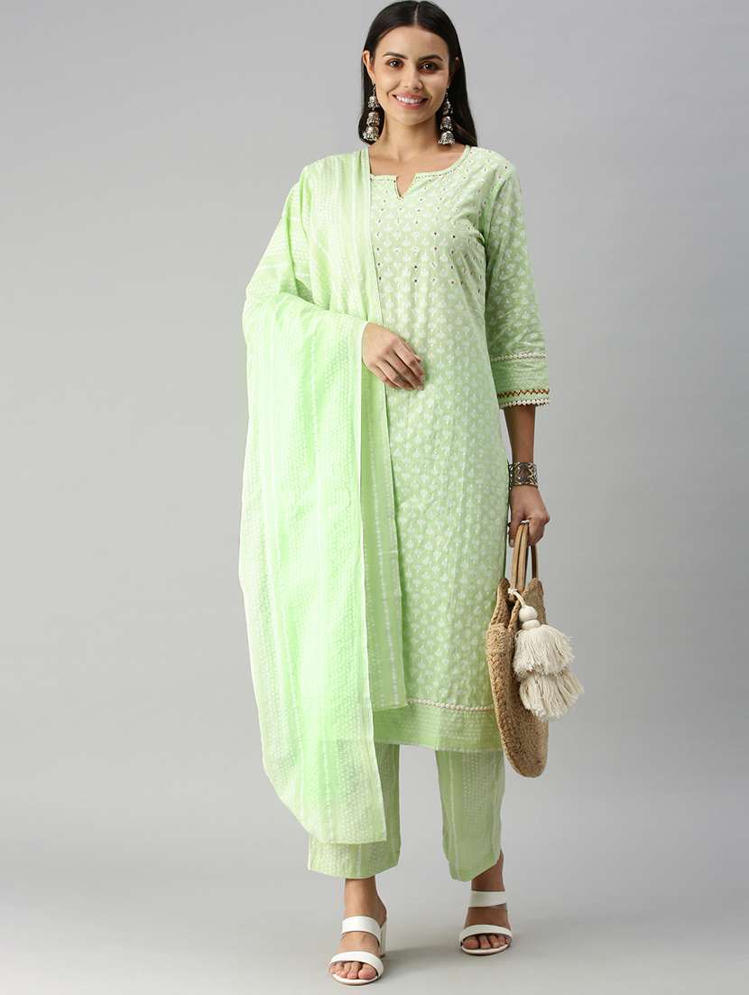 women floral notch neck kurta pant set with dupatta