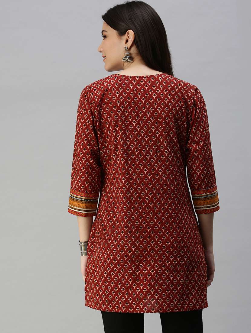 Brown Printed Straight Kurti - 18338321 -  Standard Image - 2