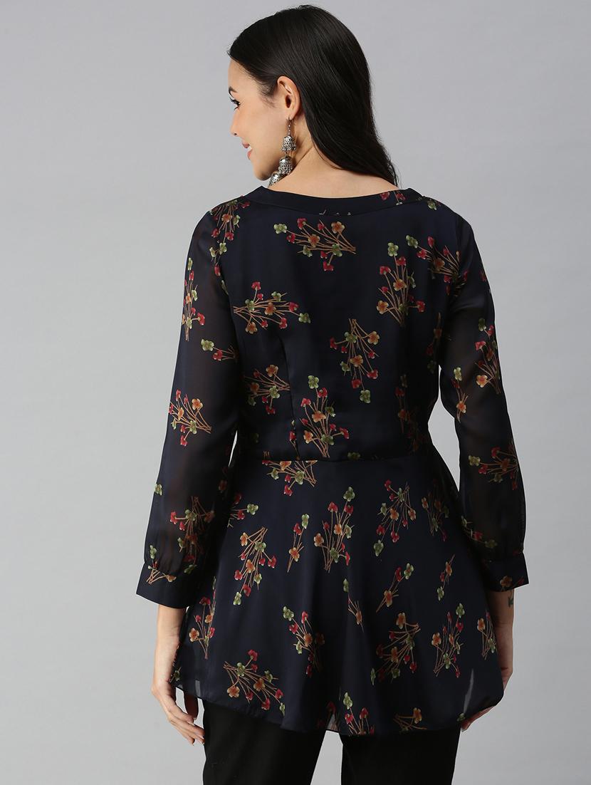 navy printed a-line kurti - 18338326 - Standard Image - 2