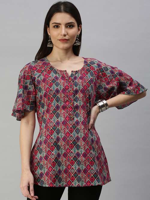 multi colored printed straight kurti - 18338331 - Standard Image - 0