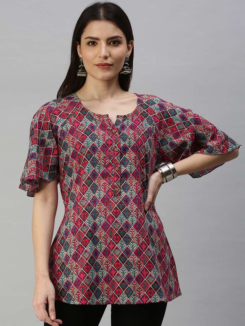 multi colored printed straight kurti - 18338331 - Zoom Image - 0
