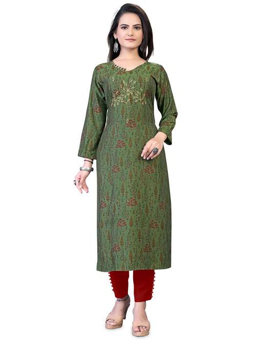 green floral straight kurta - 18338455 - Standard Image - 0