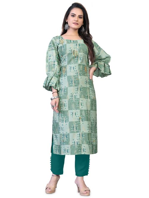 green floral straight kurta - 18338458 - Standard Image - 0