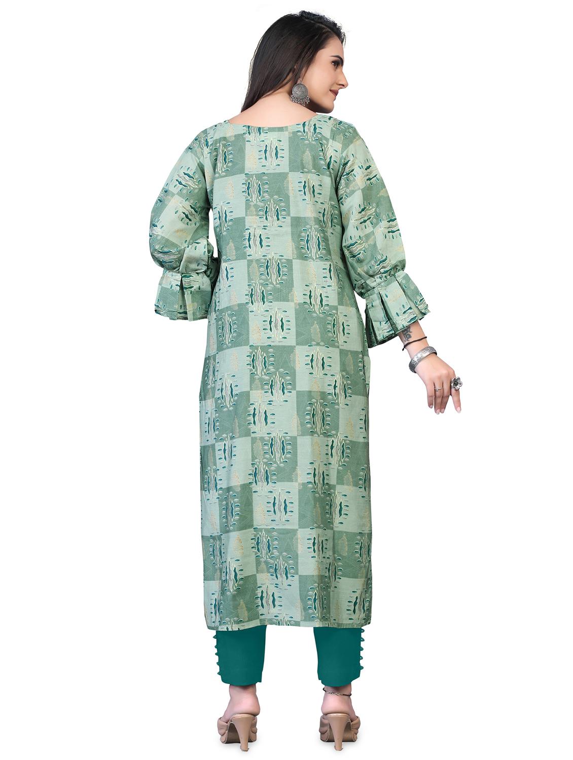 green floral straight kurta - 18338458 - Standard Image - 2